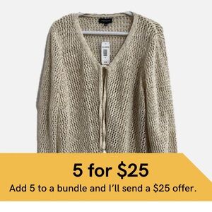 Warehouse One Open Front Cream Knit Cardigan